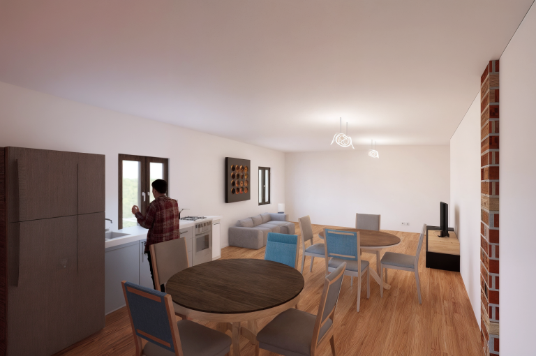 Render 3d cocina comedor