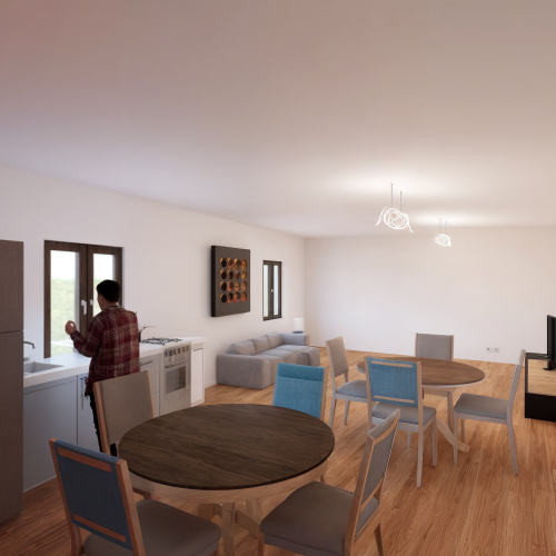Render 3d cocina comedor